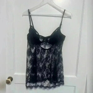 Victoria’s Secret Black Lace Babydoll 90s y2k Top Dress Size 36C